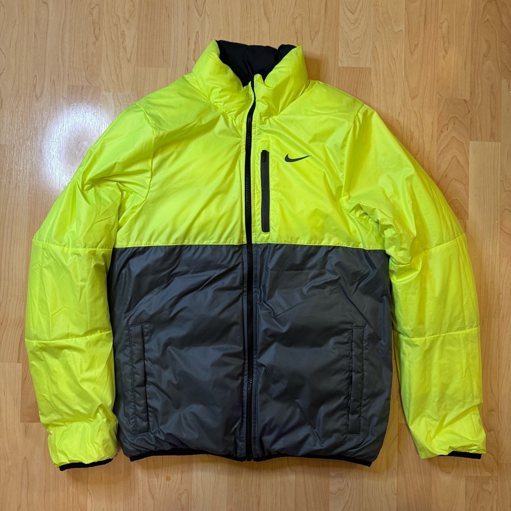 Nike Alliance padded flip it reversible coat jacket black neon yellow grey small